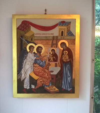 På en sidovägg i Ikonmakeriet är den helige evangelisten och aposteln Lukas. En meta-ikon i någon mening. Påbörjad i Valamo-16 och färdigställd sommaren-17.